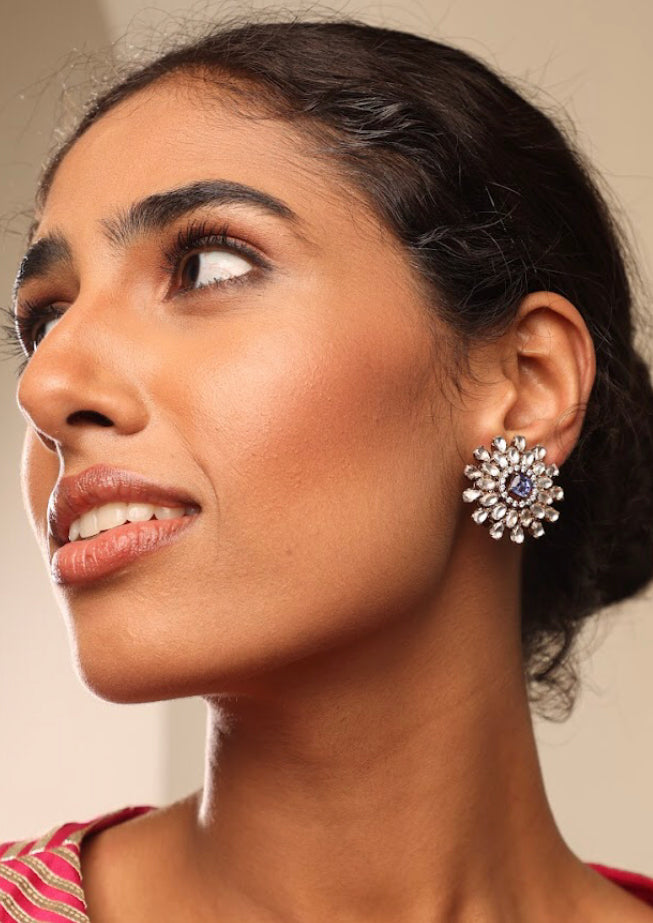 925 Silver Fiorella Tanzanite CZ Stud Earring - Amrrutam