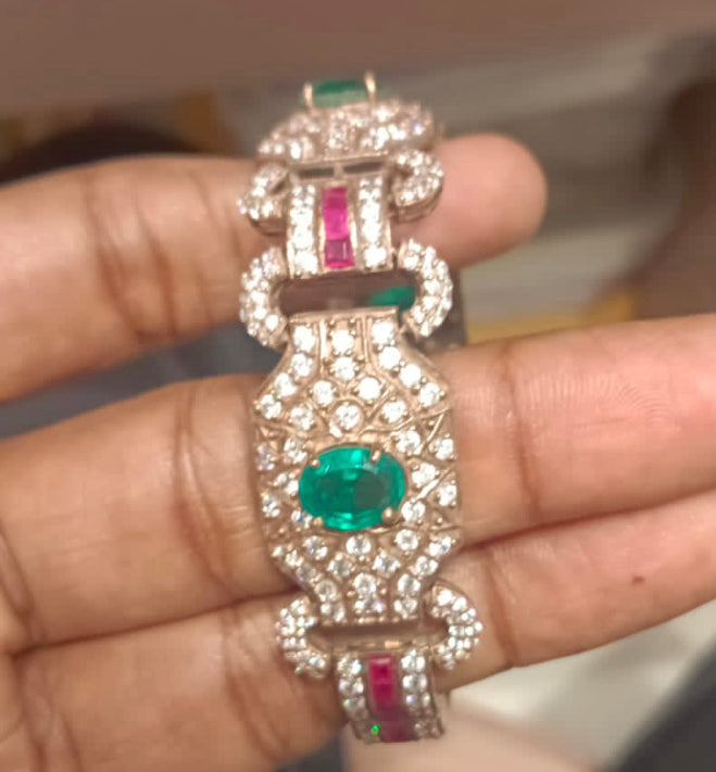 925 Silver Victorian Emerald Ruby Bracelet - Amrrutam