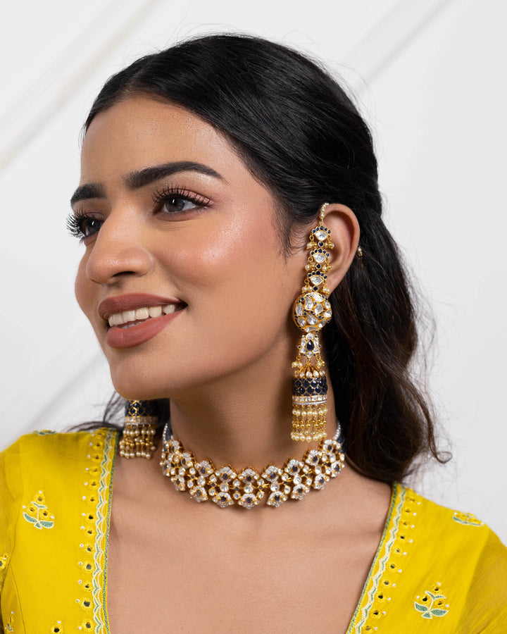 925 Silver Aishaa Blue Polki Choker Necklace - Amrrutam