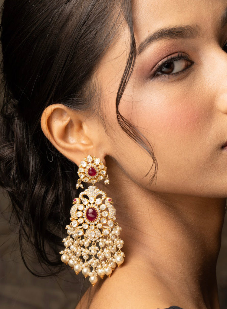 925 Silver Qudrat Polki Chandbali Earring - Amrrutam