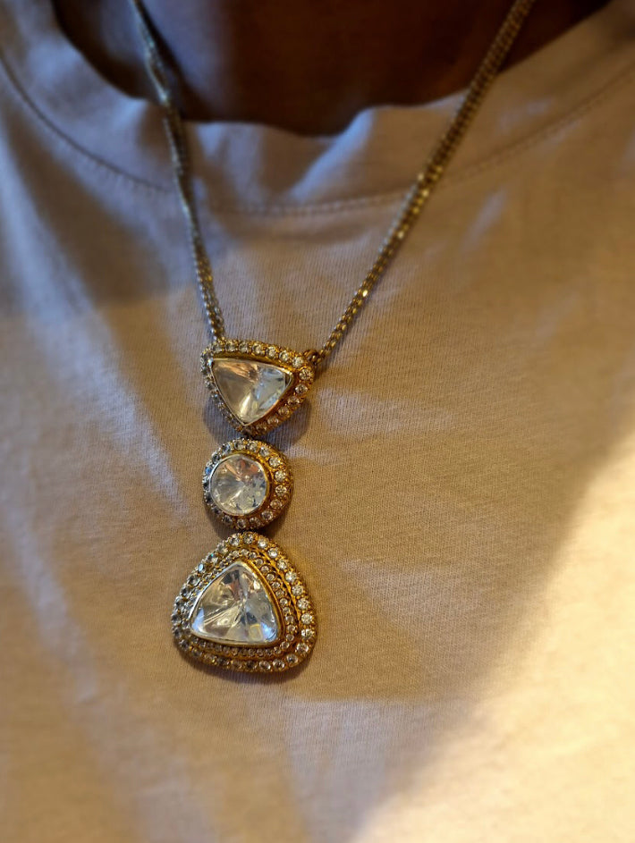 925 Silver Niva Polki Pendant Necklace - Amrrutam
