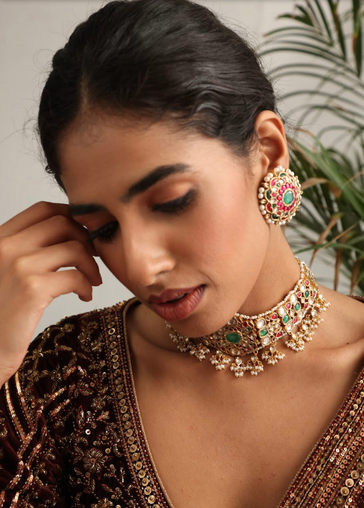 925 Silver Bavara Manjeri Stud Earring - Amrrutam