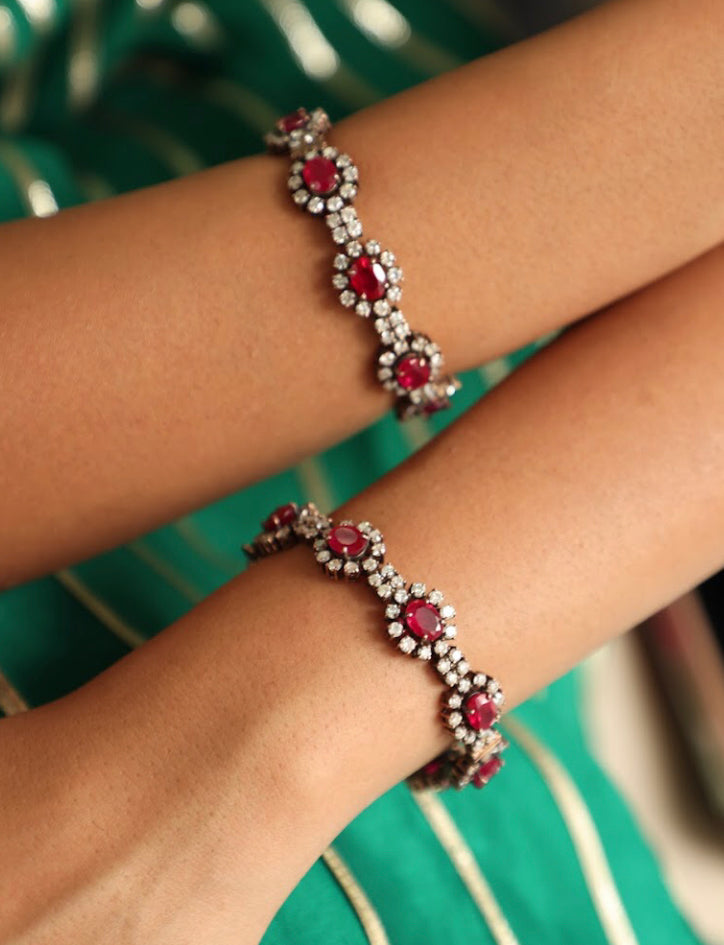 925 Silver Bavara Divah Ruby Bangle - Amrrutam