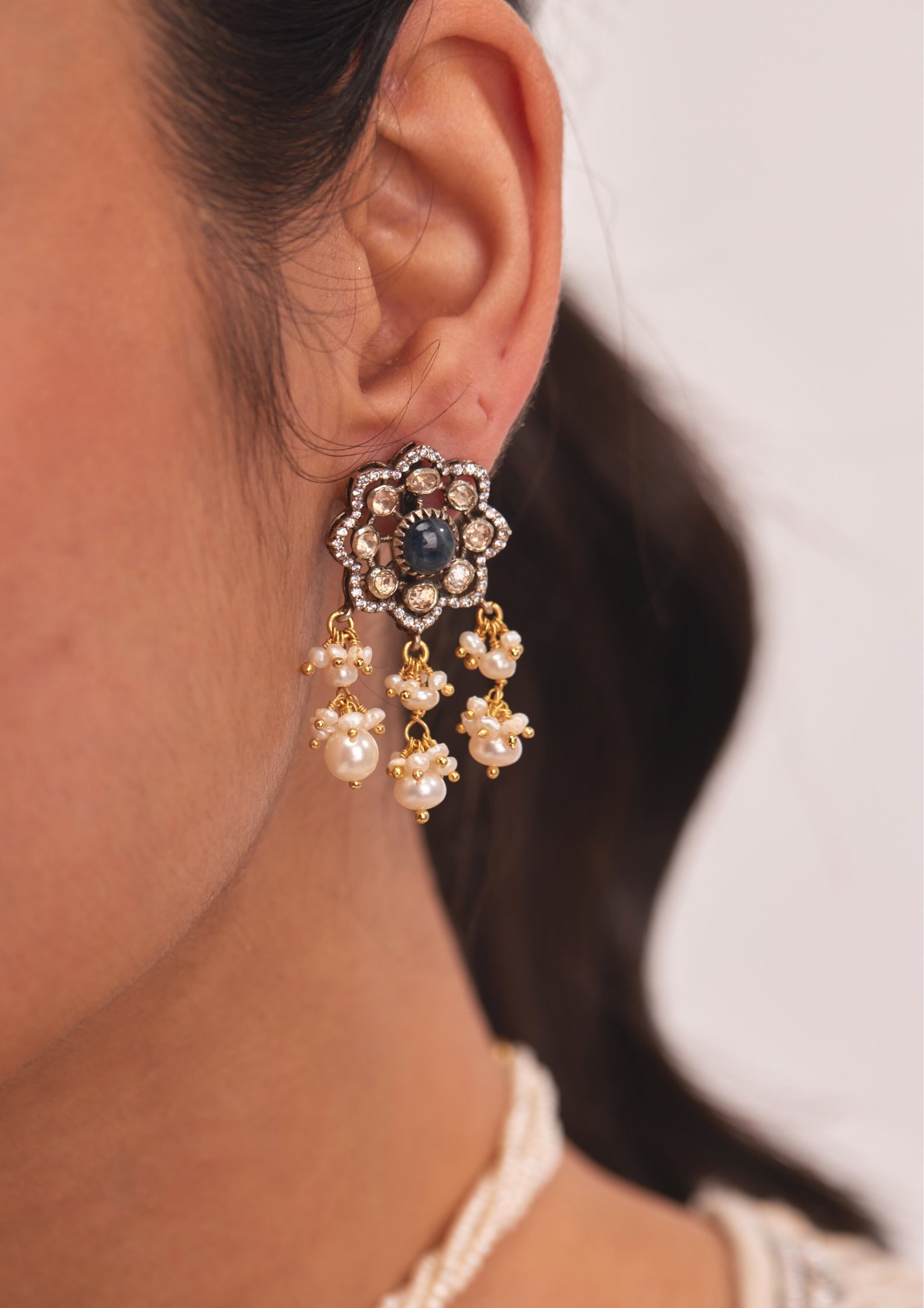 925 Silver Sumeira Floral Choker Necklace Set - Amrrutam