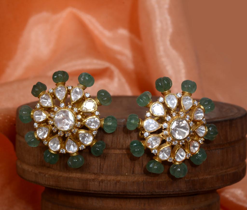 925 Silver Peora Polki Stud Earrings - Amrrutam
