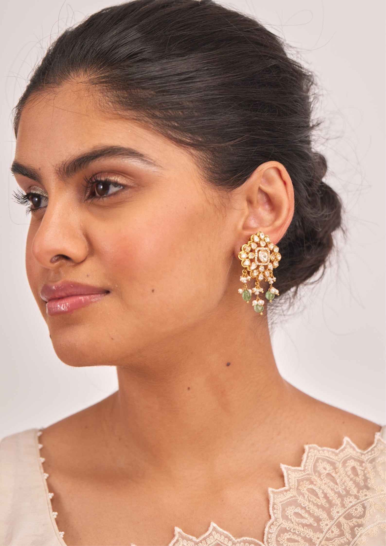 925 Silver Nivasiya Polki Drop Earring - Amrrutam