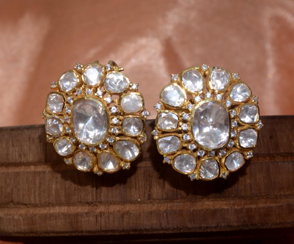 925 Silver Kalki Polki Stud Earrings - Amrrutam