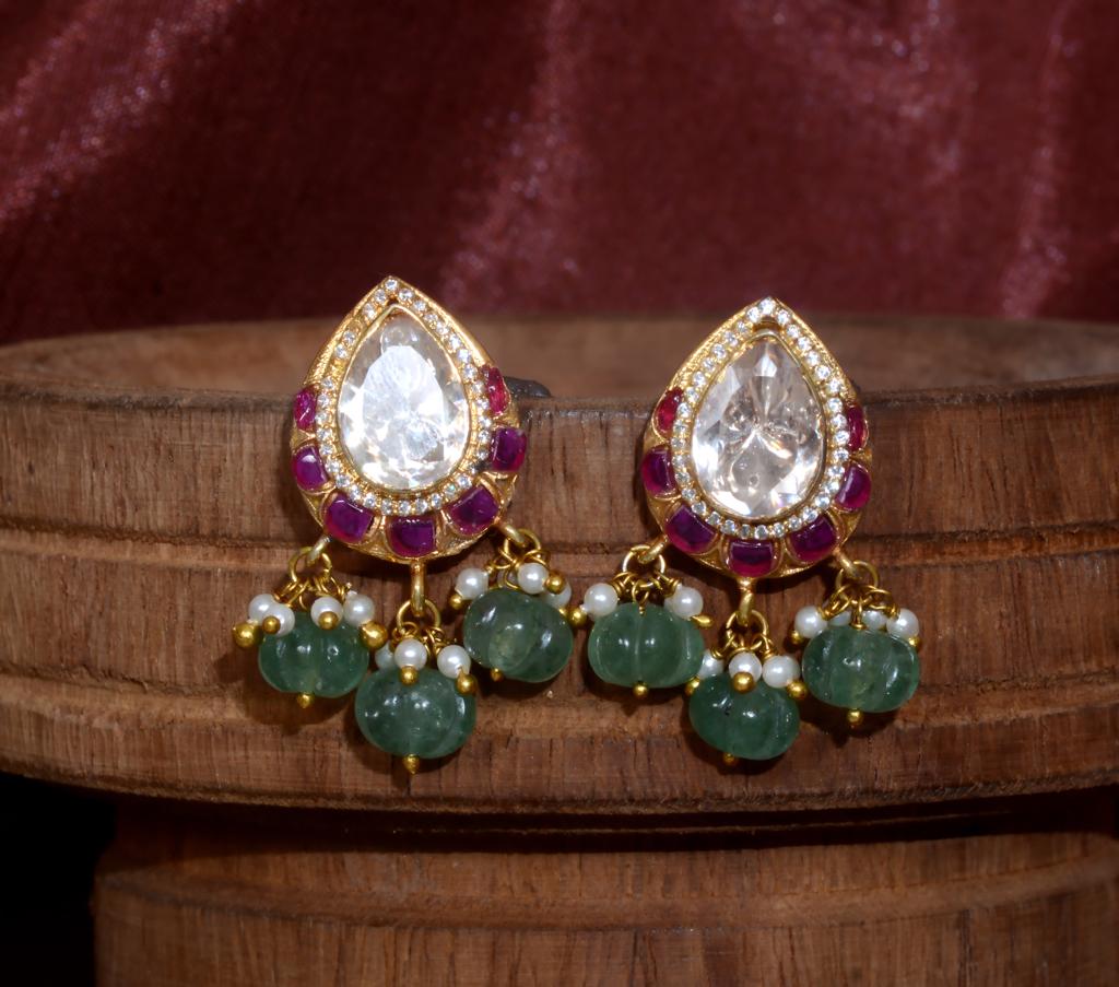 925 Silver Vaani Polki Drop Earrings Pink - Amrrutam