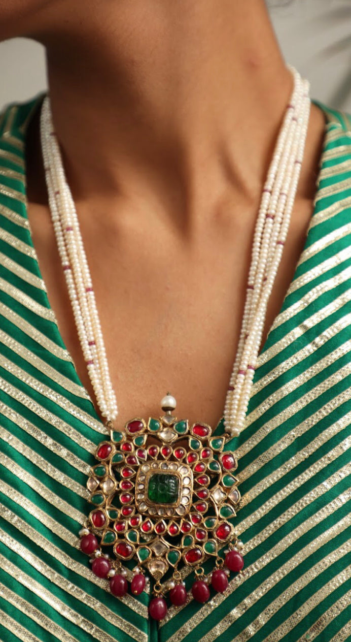 925 Silver Bavara Preksha Long Necklace - Amrrutam