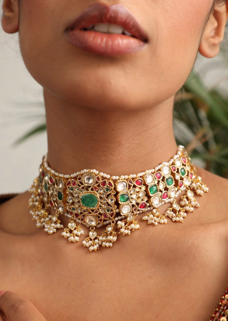 925 Silver Bavara Manjeri Choker Necklace - Amrrutam