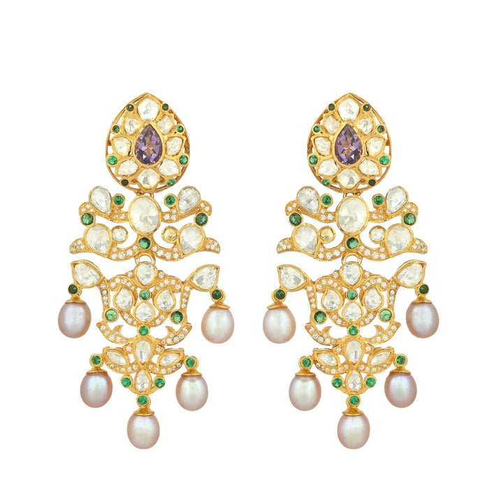 925 Silver Chansa Lotus Polki Earring - Amrrutam