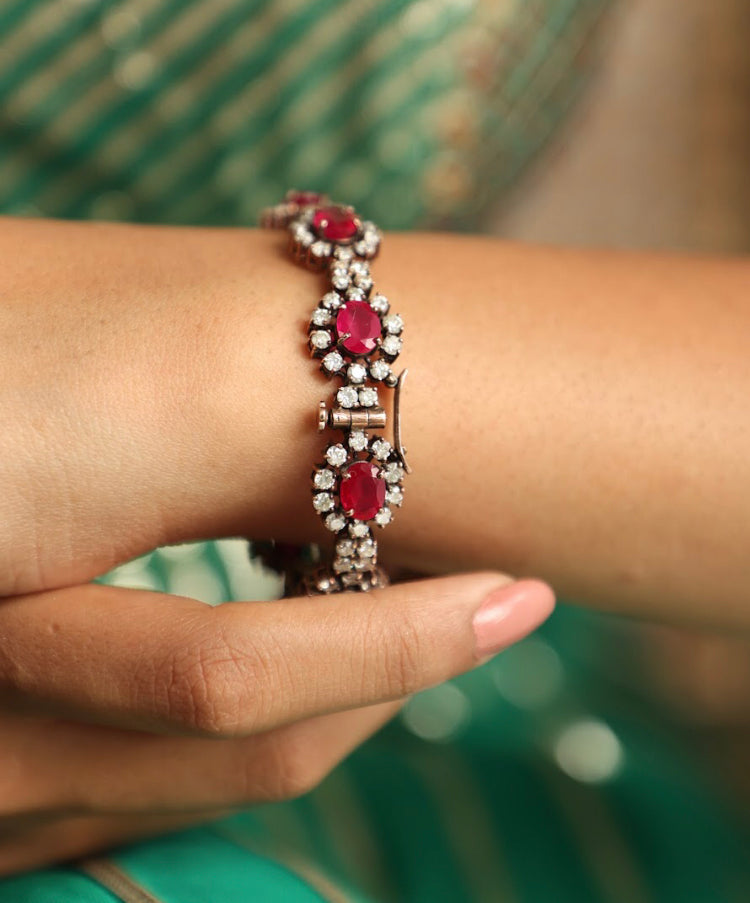 925 Silver Bavara Divah Ruby Bangle - Amrrutam
