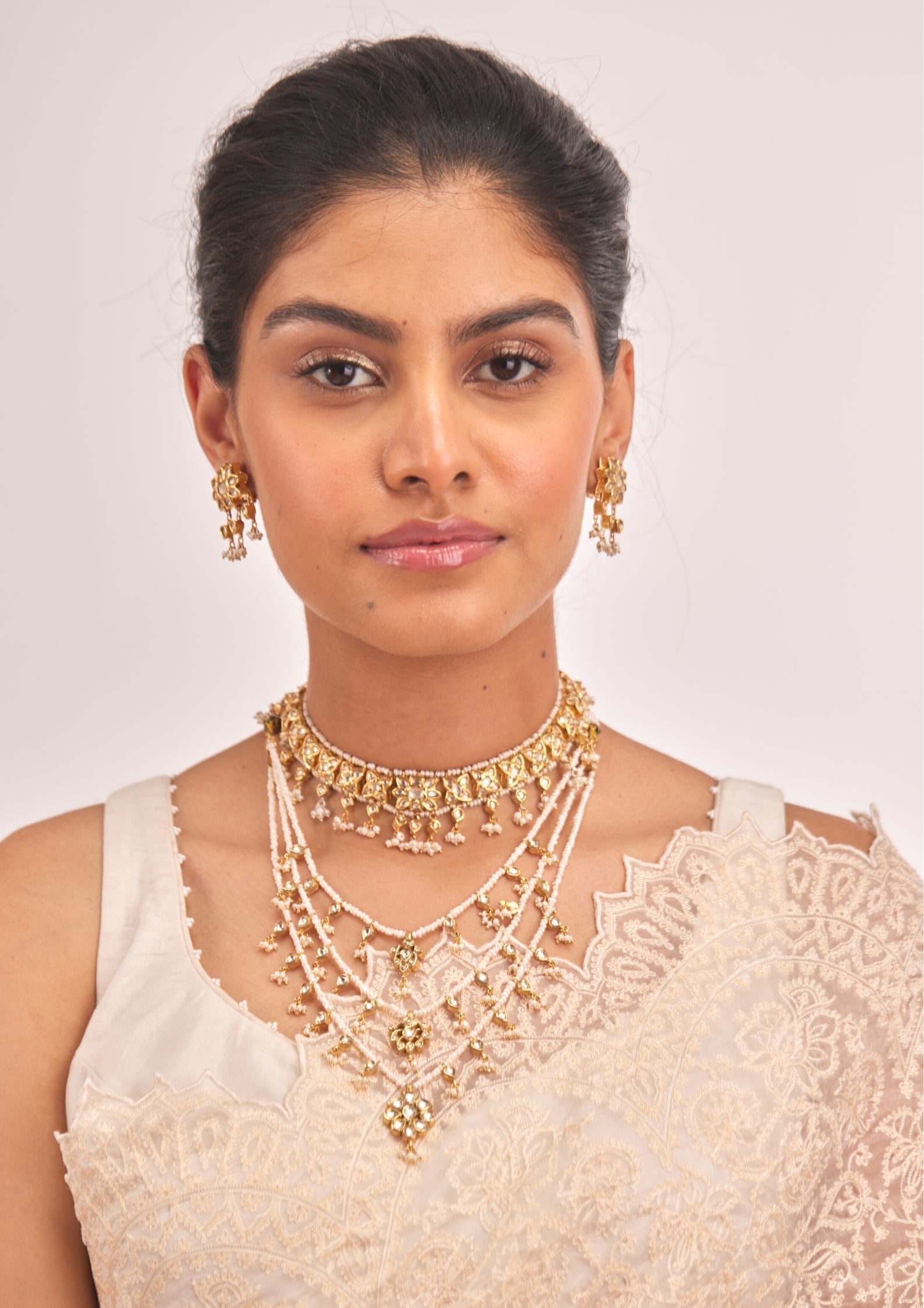 925 Silver Janak Polki Choker Necklace Set - Amrrutam