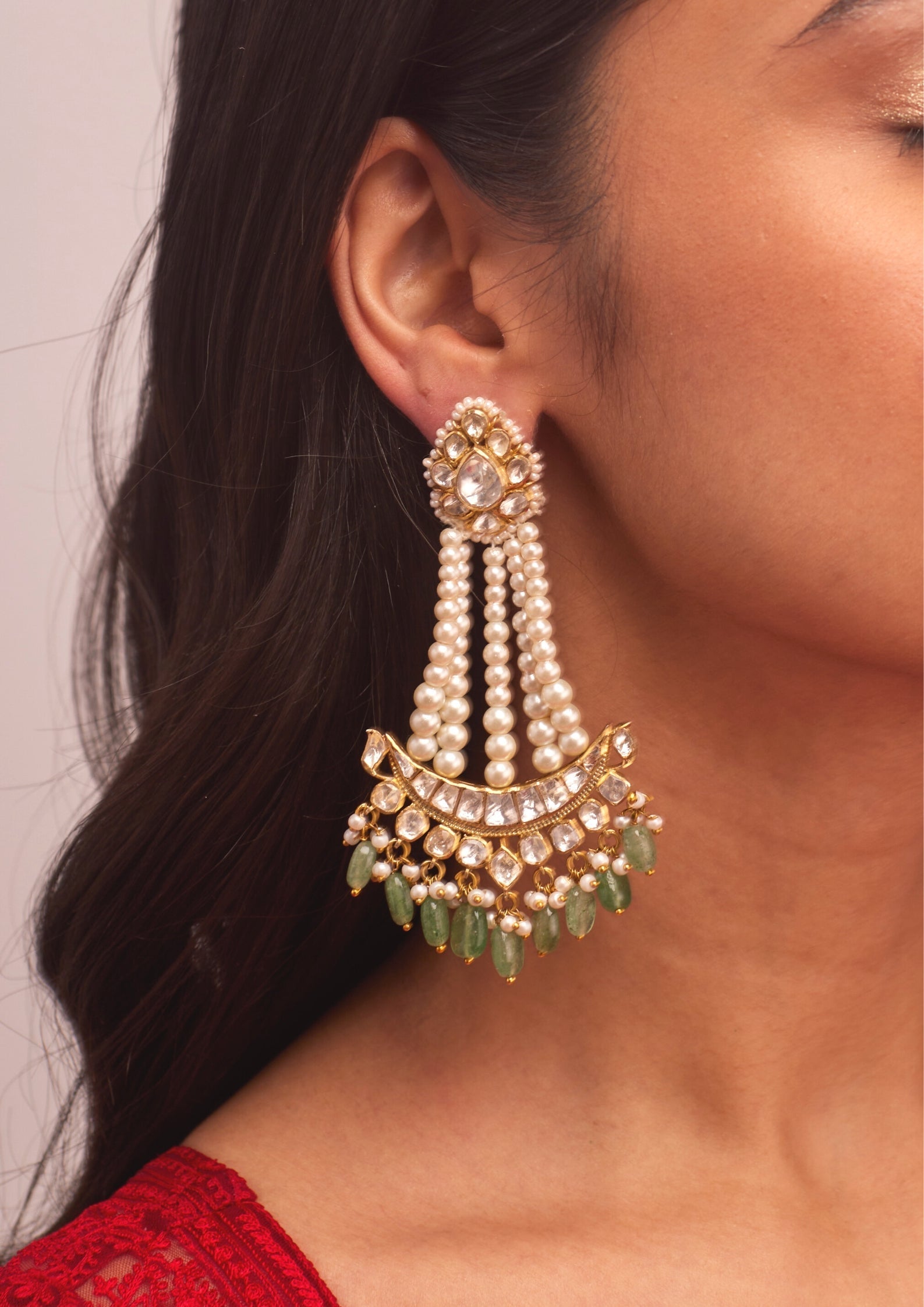 925 Silver Nayusha Pearl Polki Passa Earring - Amrrutam