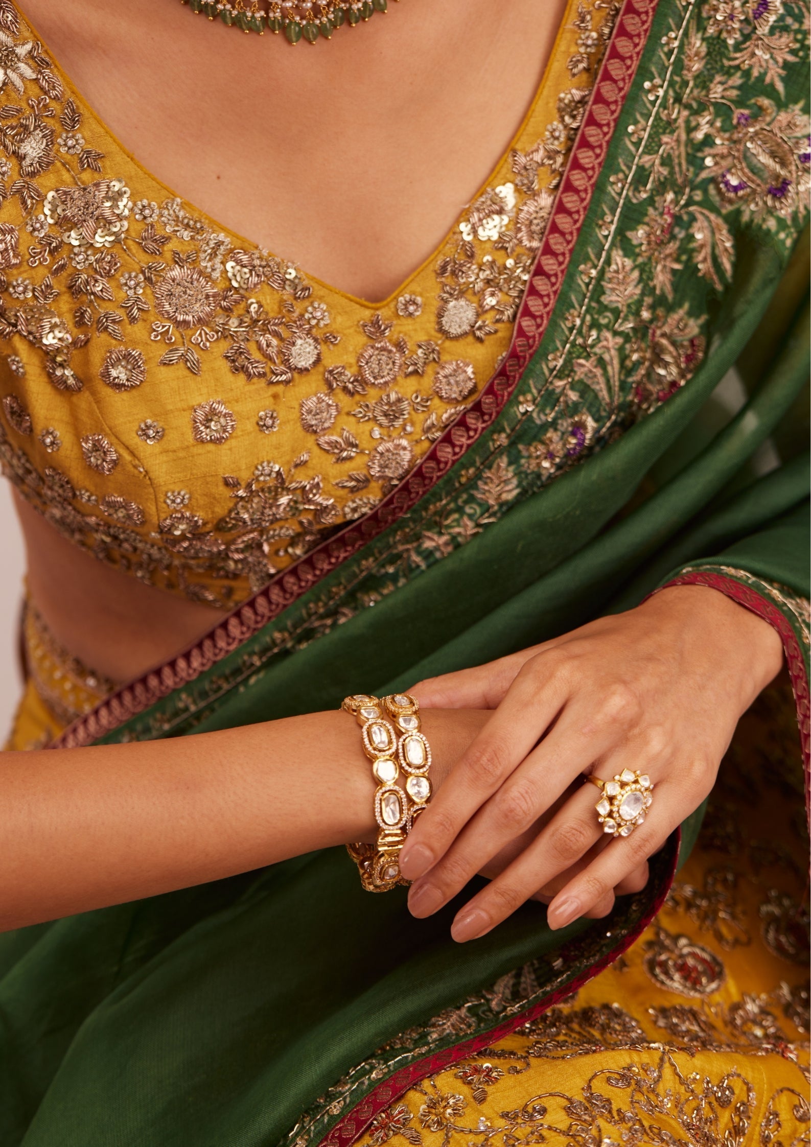 925 Silver Ragiyasa Polki Bangle Set - Amrrutam