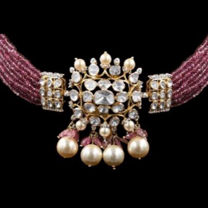 925 Silver Gaatha Pink Polki Necklace - Amrrutam