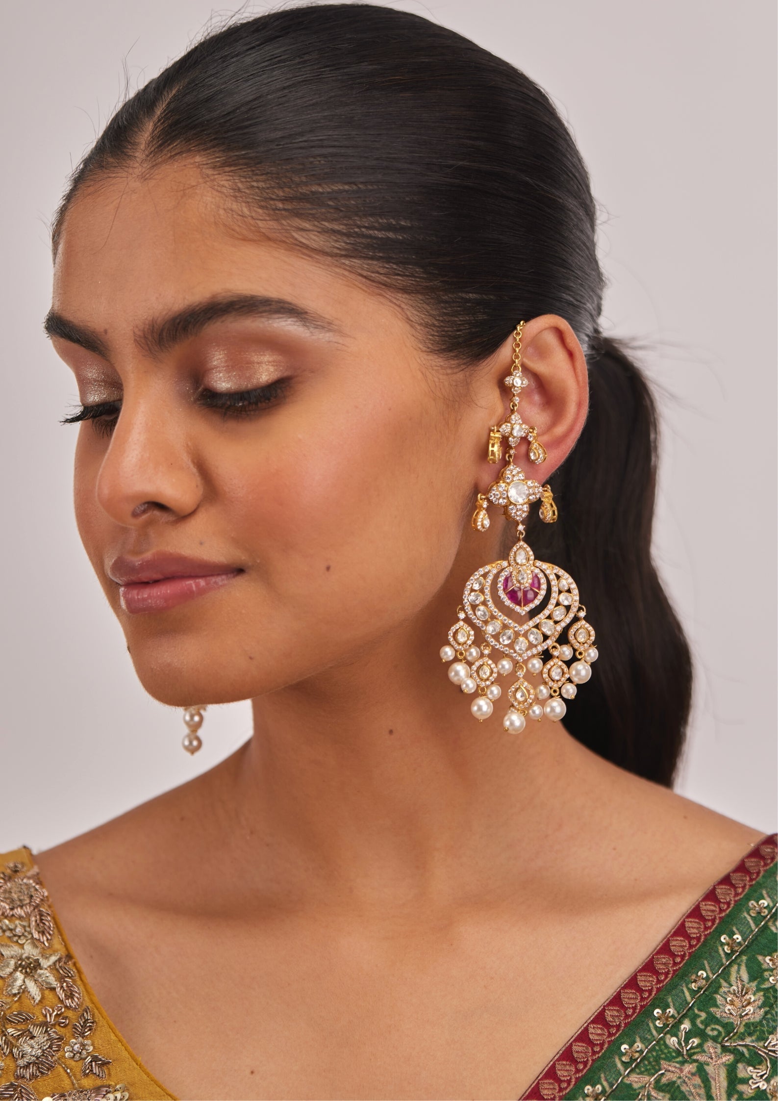 925 Silver Maisha Polki Chaandbali Earrings - Amrrutam