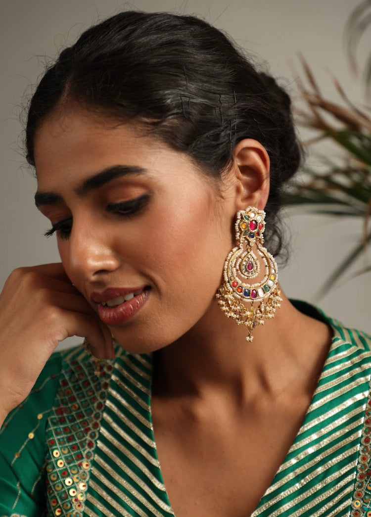 925 Silver Arya Navratan Chandbali Earring - Amrrutam