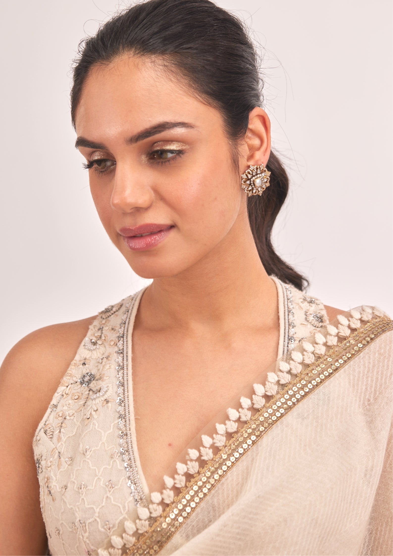 925 Silver Vivanya Polki Stud Earring - Amrrutam