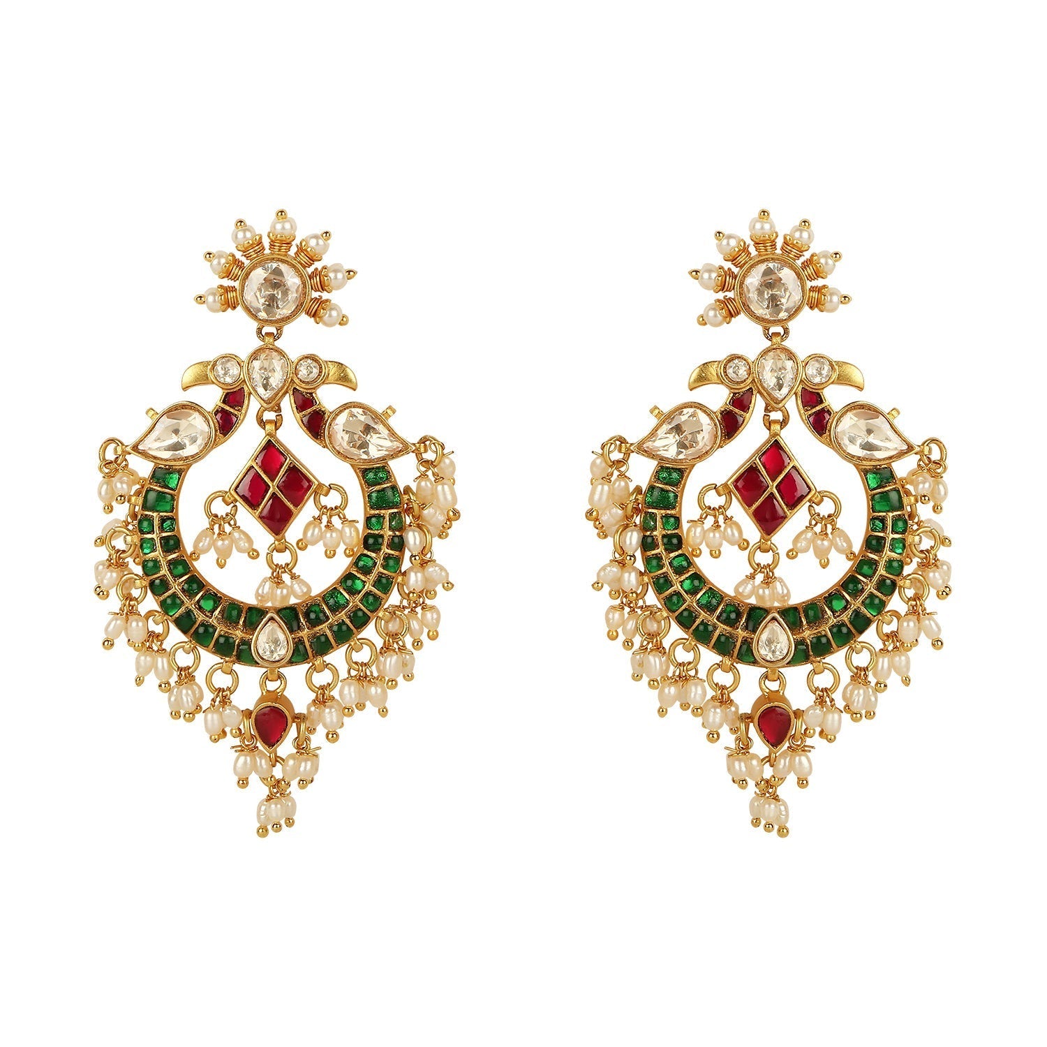 Moissanite Polki Multi-coloured Chandbali - Amrrutam