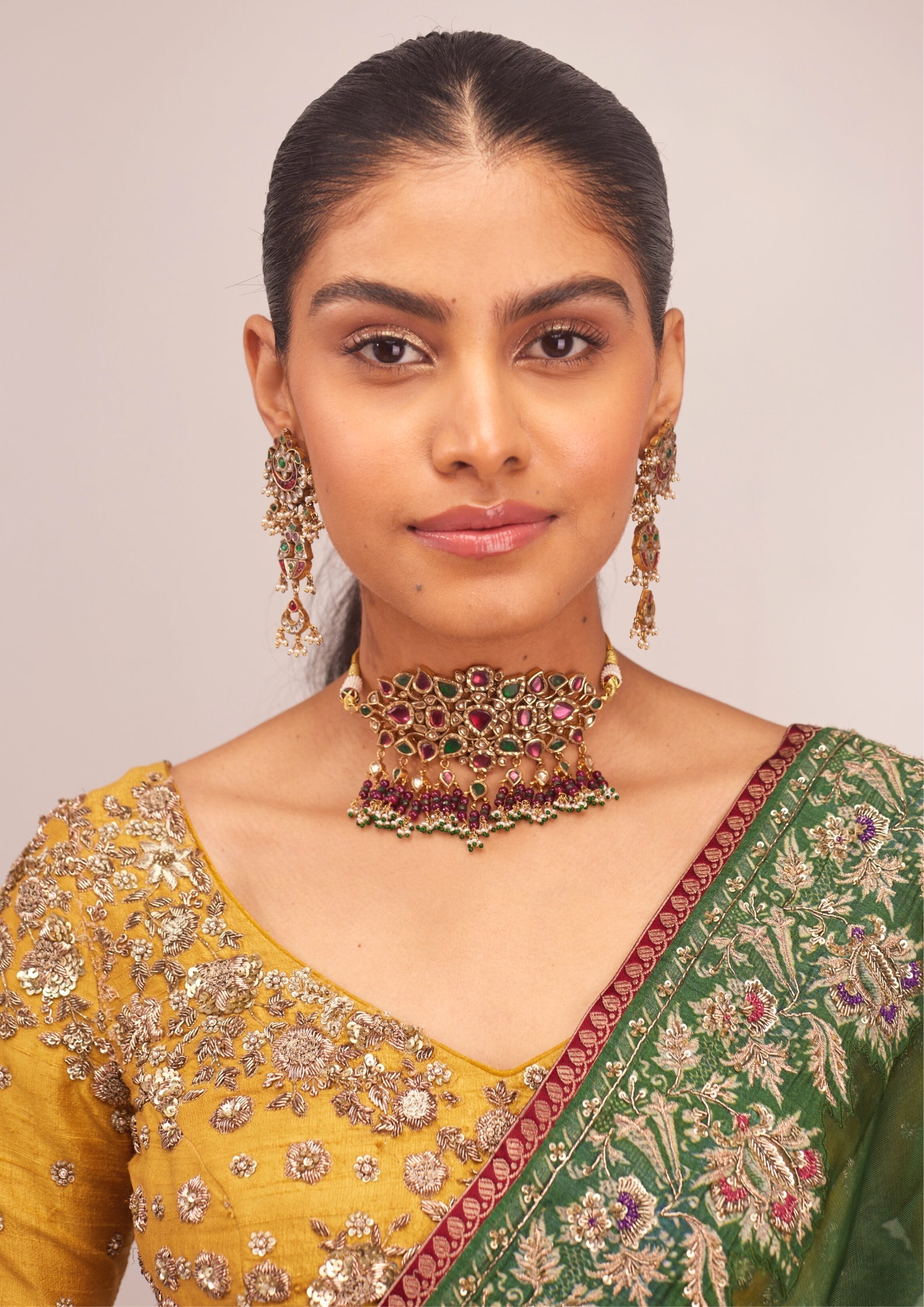 925 Silver Saraswat Wedding Choker Necklace Set - Amrrutam