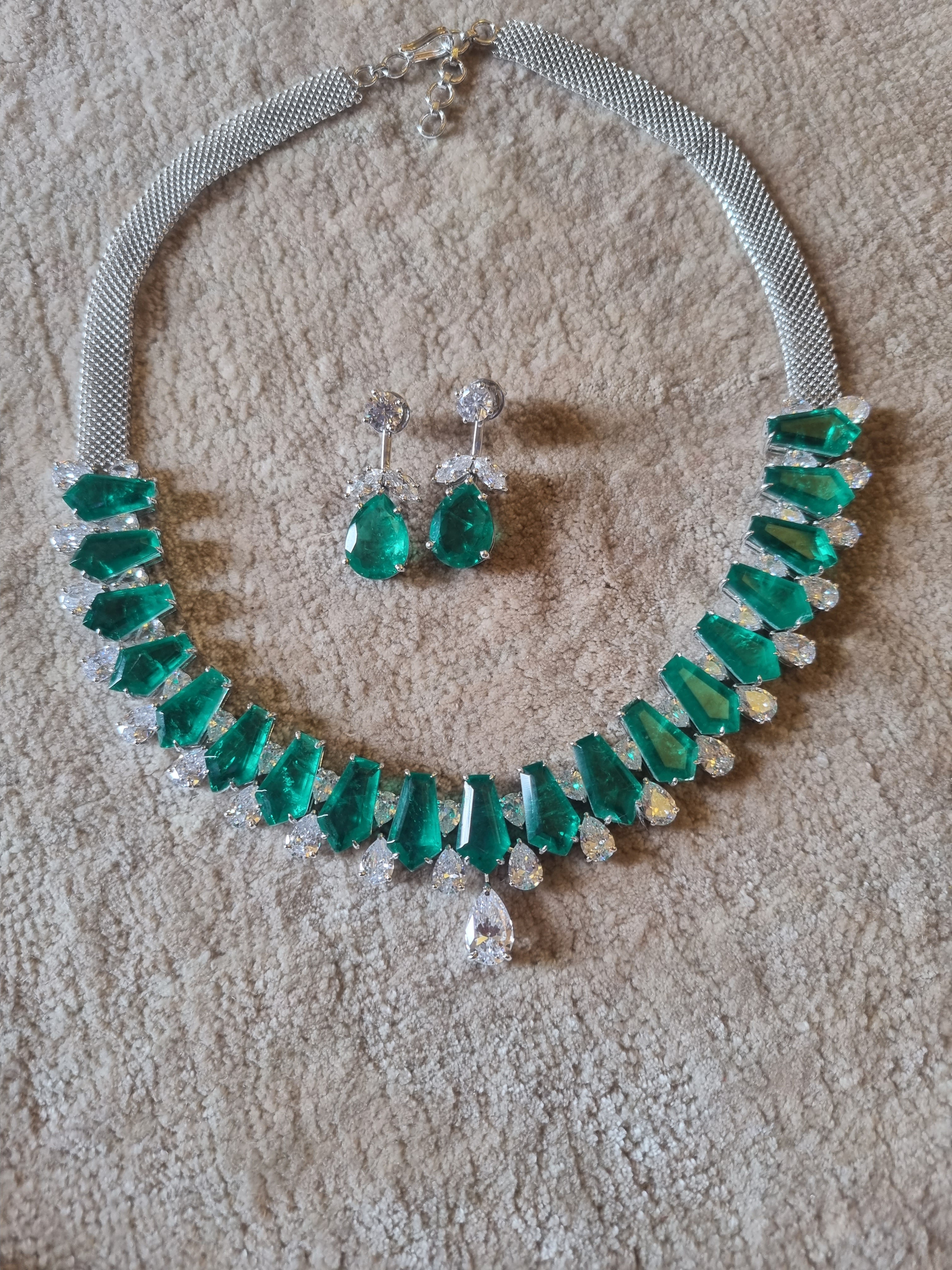 925 Silver Emerald Swarovski Choker - Amrrutam Jewellery