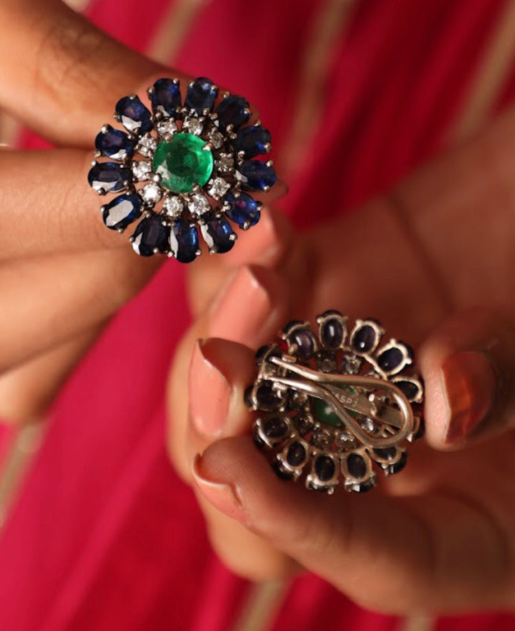 925 Silver Floral Tanzanite CZ Stud Earring - Amrrutam