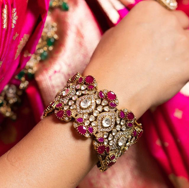 925 Silver Kaniksha Victorian Ruby Polki Bangle - Amrrutam
