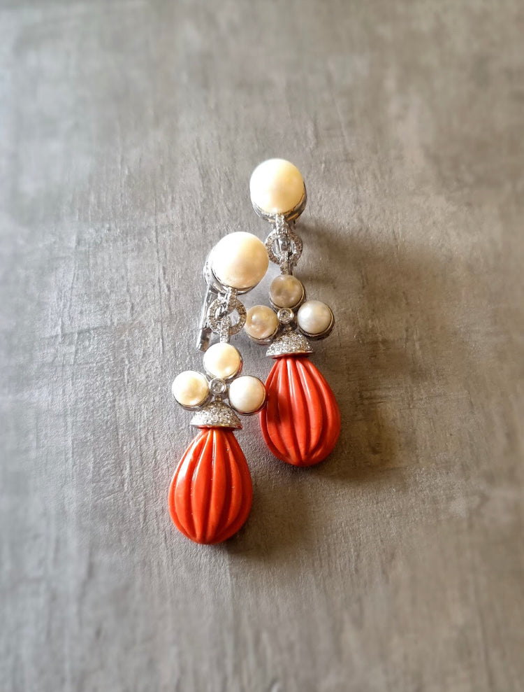 925 Silver Fresh Water Pearl Coral Earring - Amrrutam