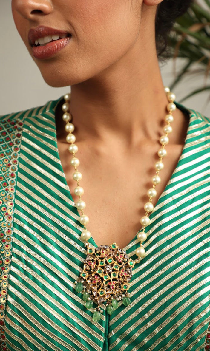 925 Silver Bavara Zaidya Long Necklace - Amrrutam