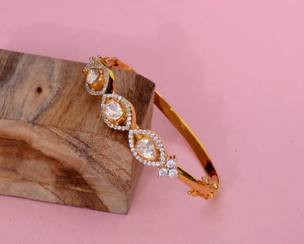 925 Silver Kawa Polki Bangle - Amrrutam
