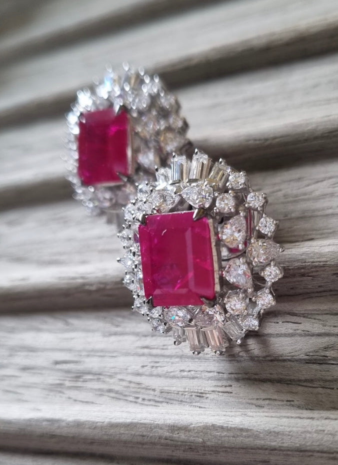 925 Silver Rachael Rectangle Ruby Stud Earring - Amrrutam