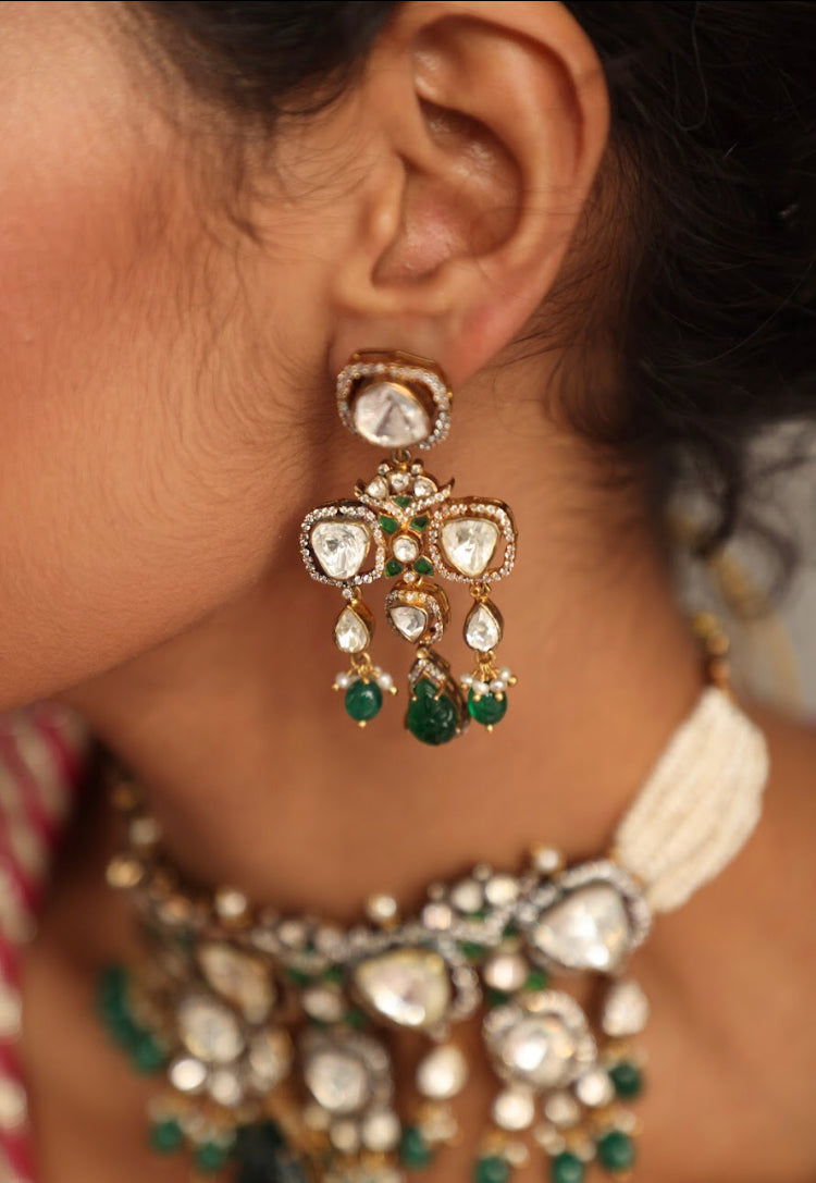 925 Silver Farhaaz Polki Choker Necklace Set - Amrrutam