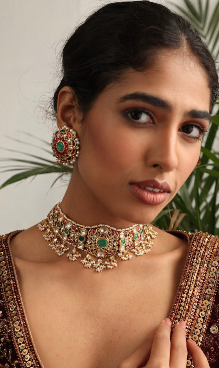 925 Silver Bavara Manjeri Stud Earring - Amrrutam