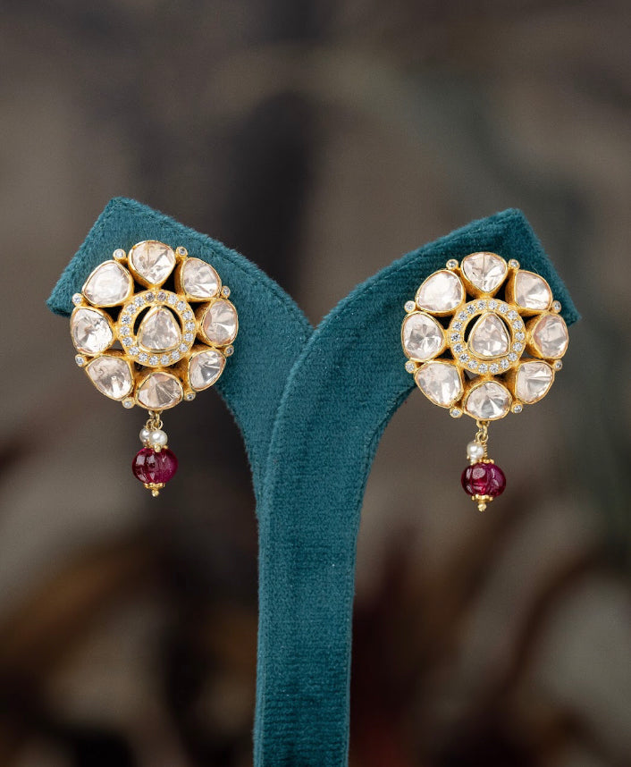 925 Silver Krisha Polki Drop Earring - Amrrutam