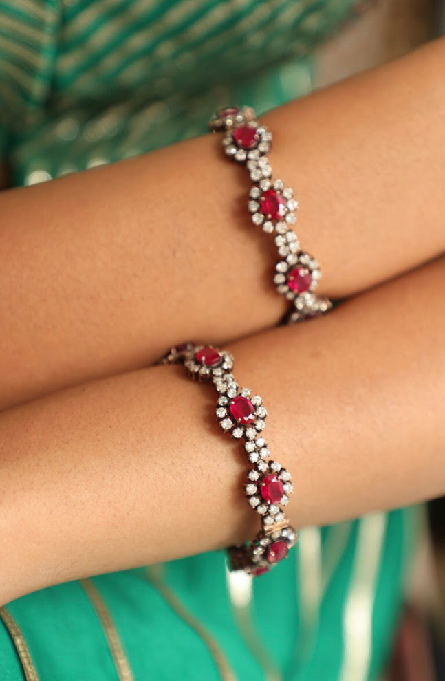 925 Silver Bavara Divah Ruby Bangle - Amrrutam