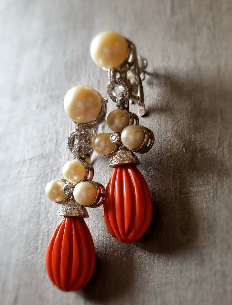 925 Silver Fresh Water Pearl Coral Earring - Amrrutam