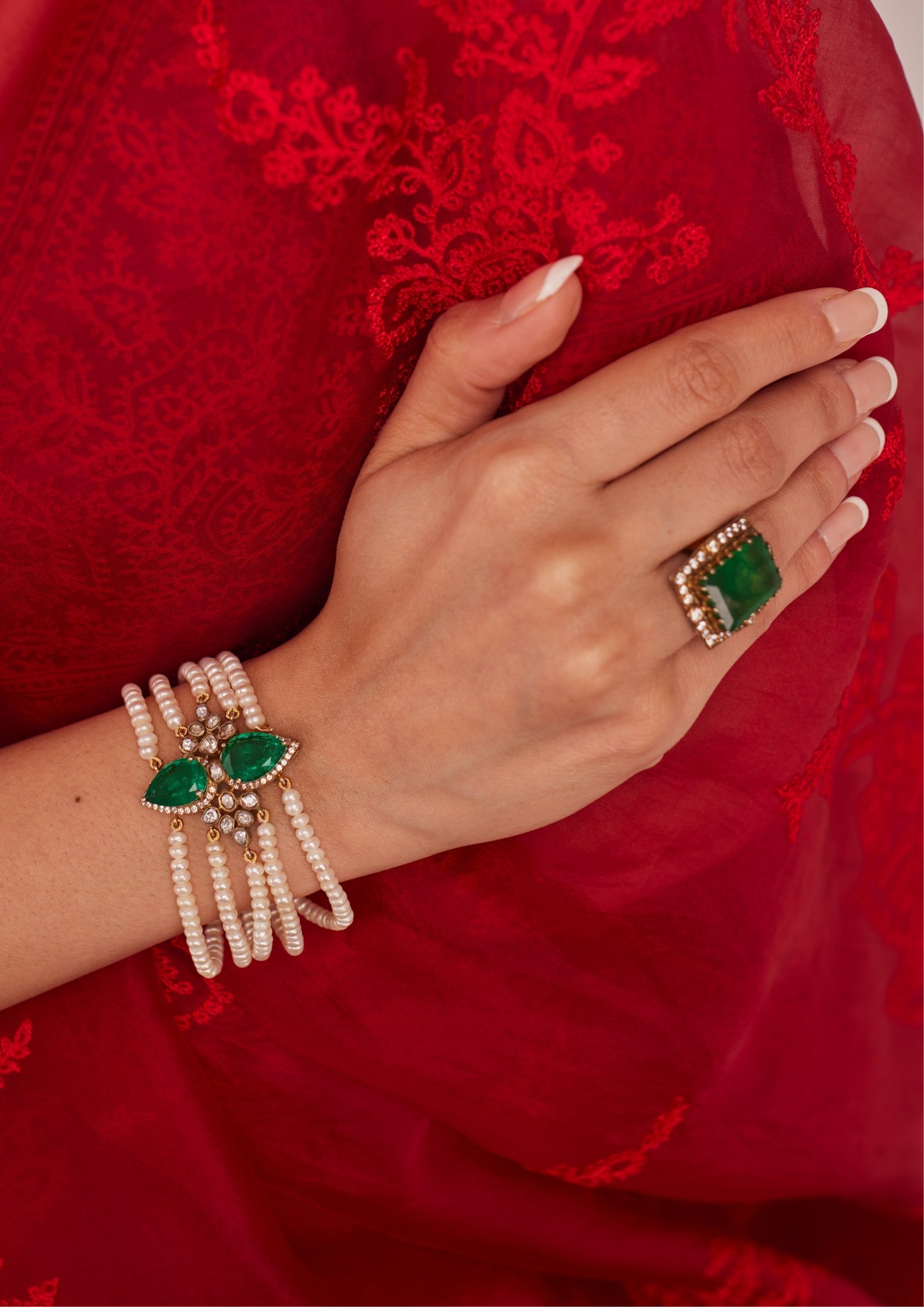 925 Silver Bagiya Pearl Polki Bracelet - Amrrutam
