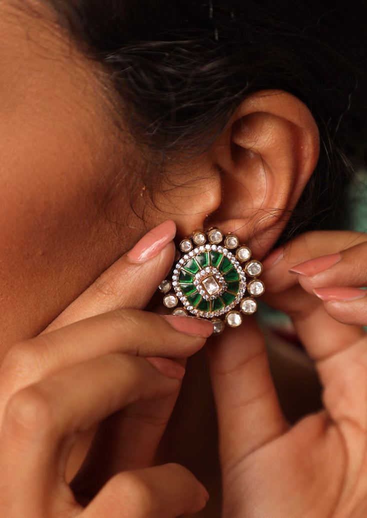 925 Silver Kinnaur Polki Stud Earring - Amrrutam