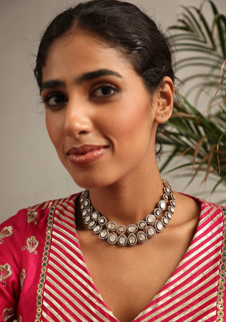 925 Silver Raza Antique Polki Necklace - Amrrutam