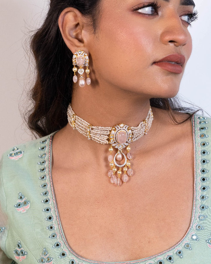 925 Silver Nasrin Polki Choker Set - Amrrutam