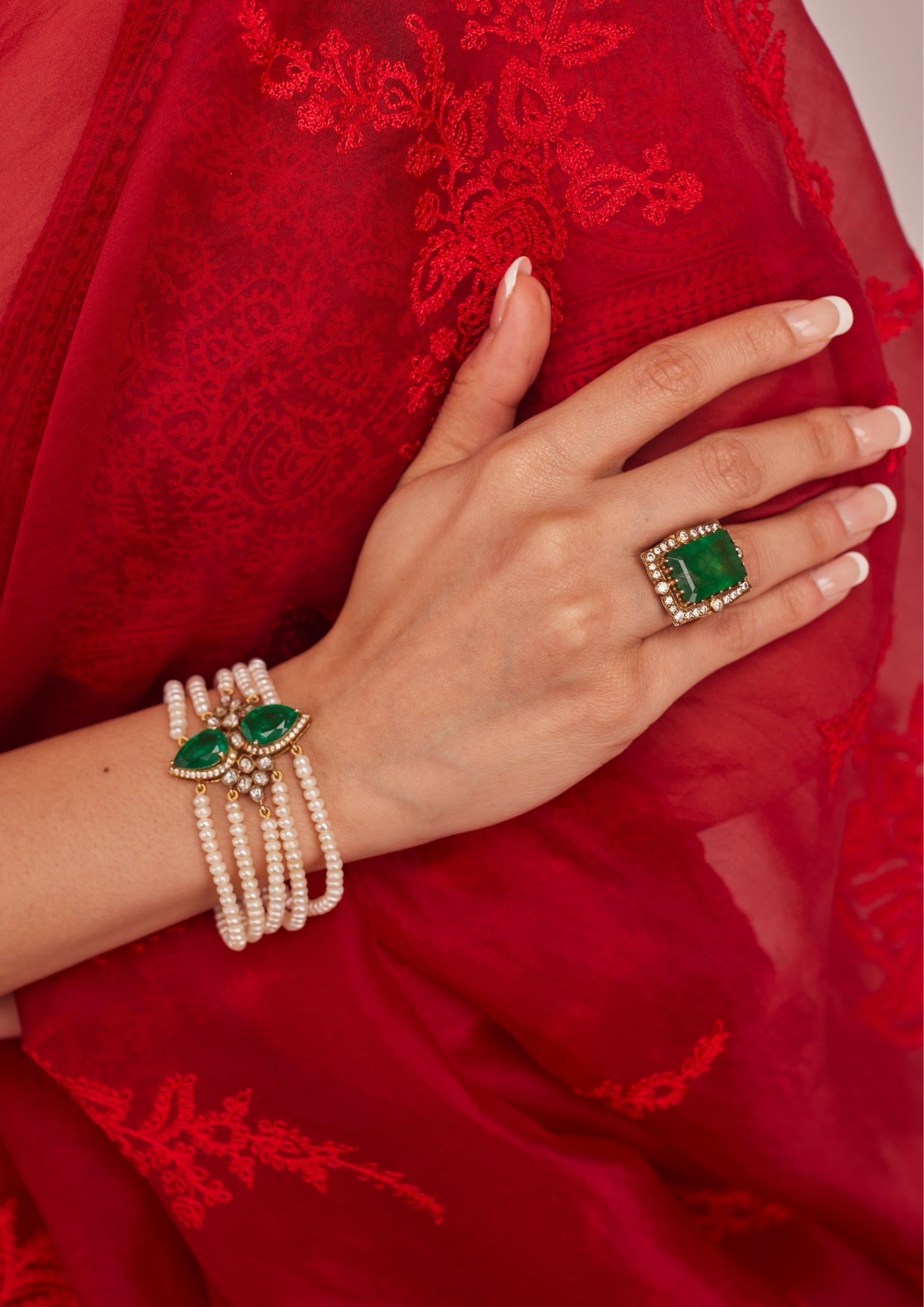 925 Silver Bagiya Pearl Polki Bracelet - Amrrutam