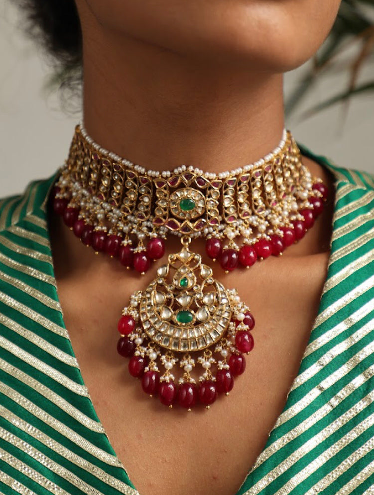 925 Silver Bavara Rupali Choker Necklace - Amrrutam