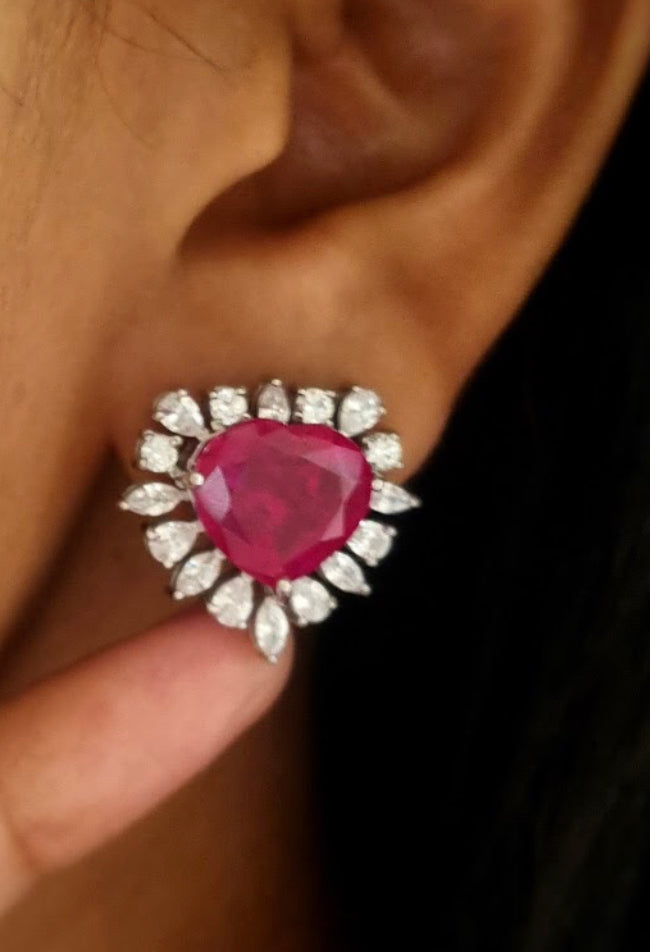 925 Silver Millie CZ Heart Stud Earrings - Amrrutam