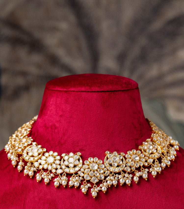 925 Silver Azeya Polki Necklace Set - Amrrutam