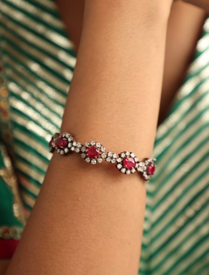 925 Silver Bavara Divah Ruby Bangle - Amrrutam