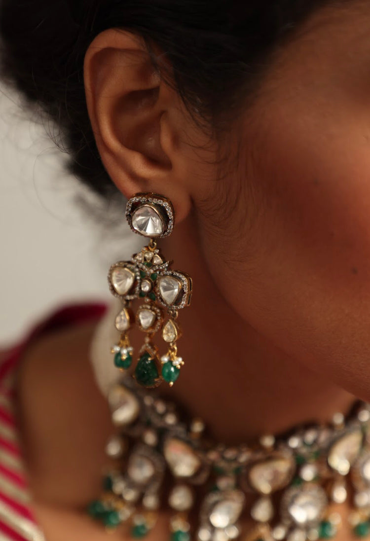 925 Silver Farhaaz Polki Choker Necklace Set - Amrrutam