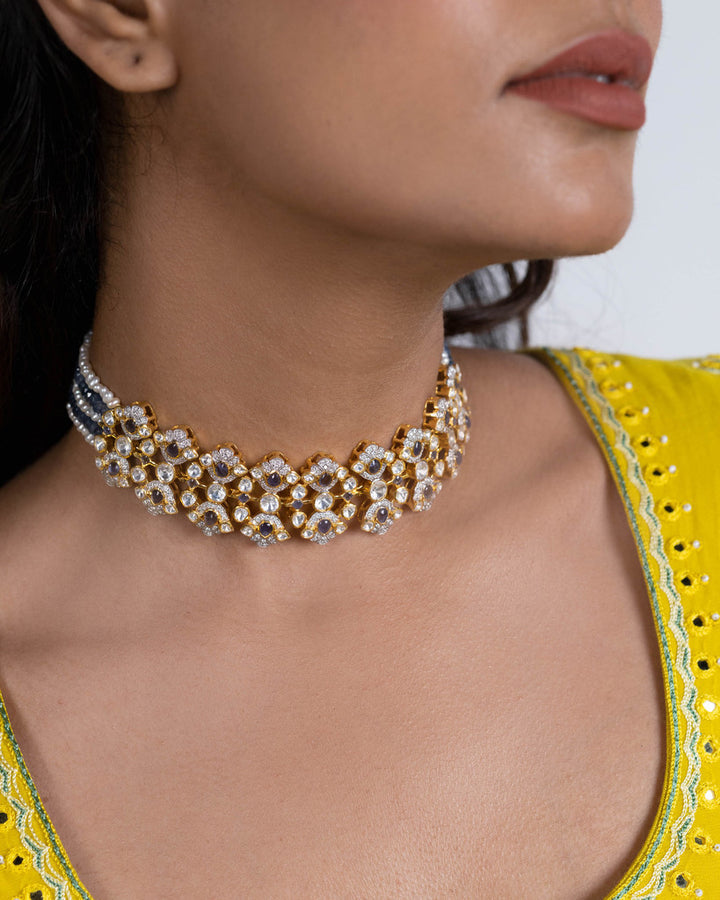 925 Silver Aishaa Blue Polki Choker Necklace - Amrrutam