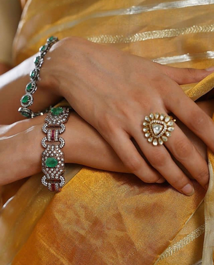 925 Silver Victorian Emerald Ruby Bracelet - Amrrutam