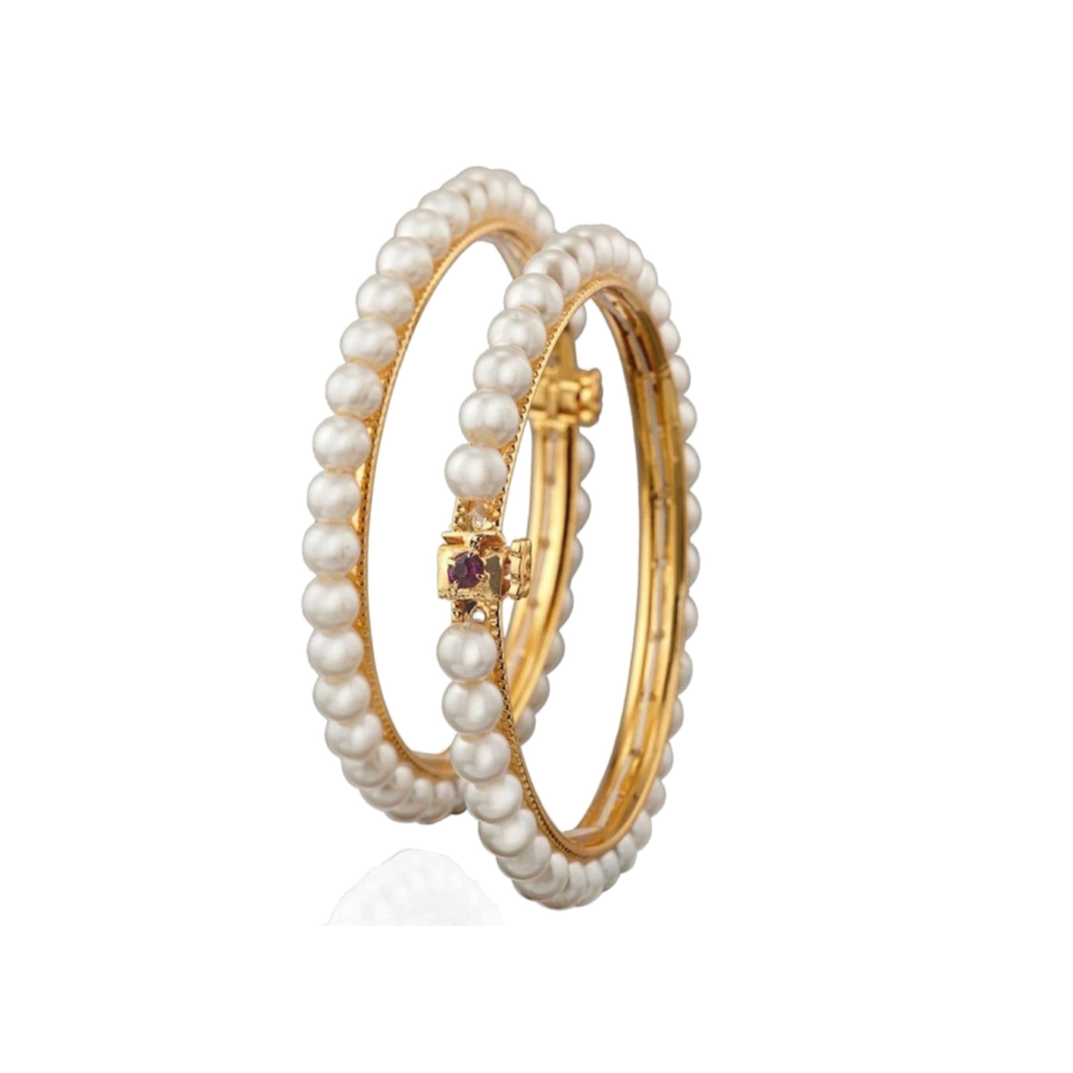 925 Silver Berasat Pearl Bangle Set - Amrrutam